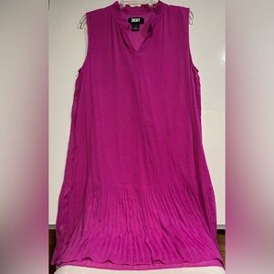 DKNY Size 16 Purple Pink Pleated Sleeveless Stretch Evening Shift Dress Tie Gone